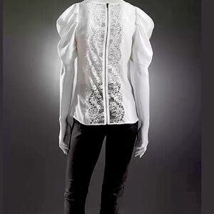 NWT Innocent Bliss Cream Silk Lace Back Puff Sleeve Blouse – Size S